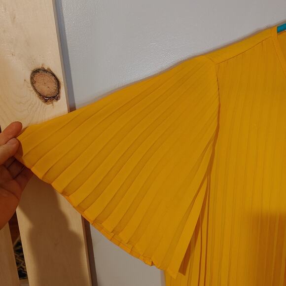 Express Size Small Orange Sheer Pleated Blouse Short Sleeve Top Career - Picture 5 of 7